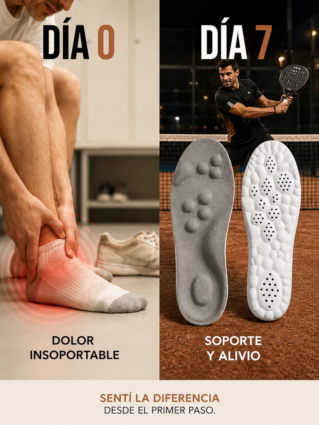Día 0 y día 7: dolor plantar, soporte y alivio con NUVÉ
