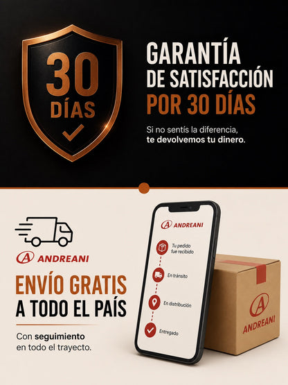 Garantía de satisfacción por 30 días y envío gratis por Andreani